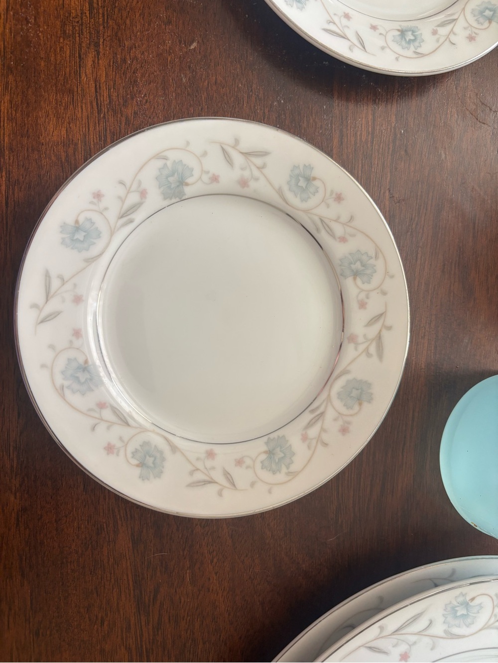 English Garden Fine China set of 2 Floral China Salad Plate - Soft Blue & Pink